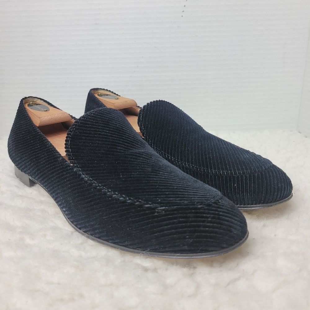 Gianvito Rossi Womens Slip On Loafer Size 11.4 Black Corduroy Apron Toe Shoes